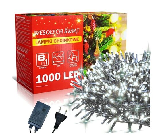 Kalėdinės lemputės 1000 led Kalėdinė girlianda Led 1000, 65 metrai Šaltai baltos spalvos